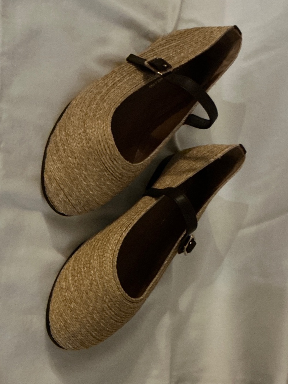 Margaux Tan Woven Mary Jane Flats with Black Strap